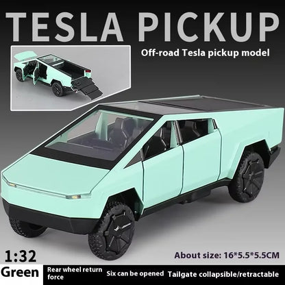 1:32 Tesla Cybertruck Diecast Alloy Model Car with Sound & Light – Off-Road Truck Toy Gift for Kids with Carrying Suitcase