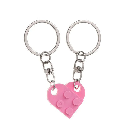 Love Heart Building Block Keychains - Matching Couple and Friendship Key Rings, Separable Brick Heart Gift