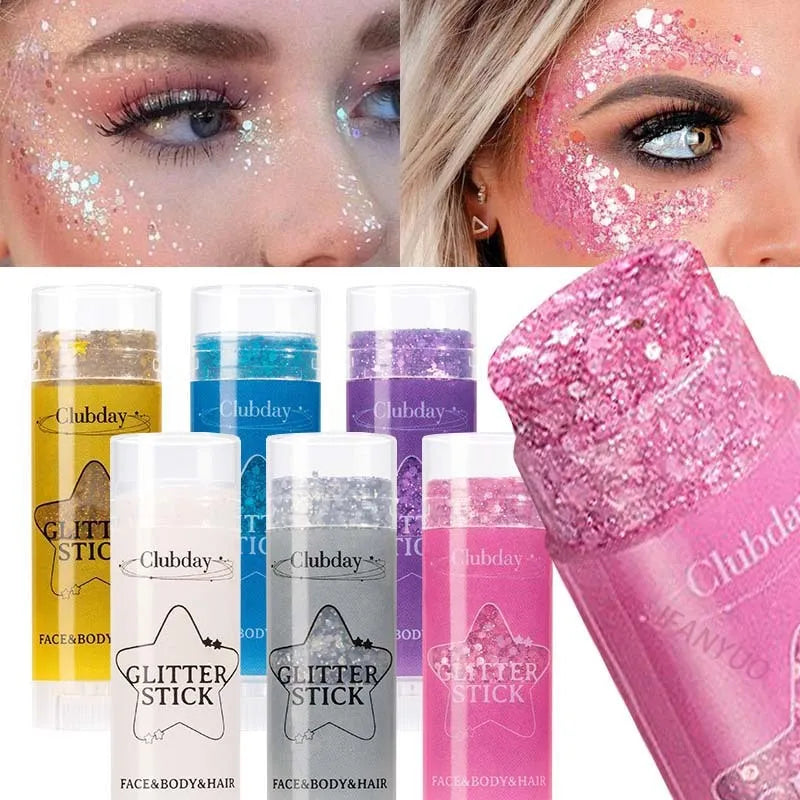 Sparkling Sequins Glitter Gel Stick – High-Gloss White & Pink Eyeshadow for Face, Body & Stage Makeup