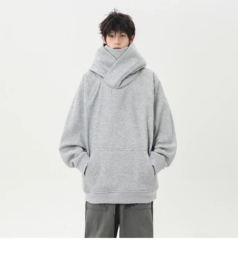 Autumn High Neck Sweatshirt for Men – Pile Collar Hoodie, Harajuku Ninja Style, Casual Sports Loose Fit Top