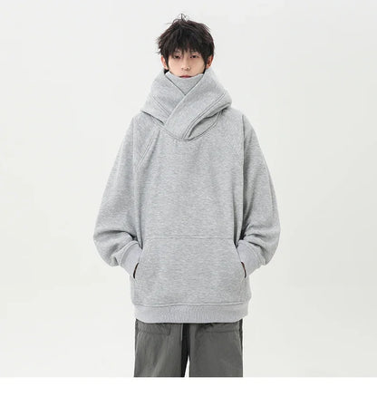 Autumn High Neck Sweatshirt for Men – Pile Collar Hoodie, Harajuku Ninja Style, Casual Sports Loose Fit Top