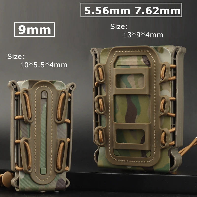 5.56mm & 7.62mm Tactical Fast Mag Pouch - MOLLE Belt Clip Soft Shell Rifle & 9mm Magazine Carrier