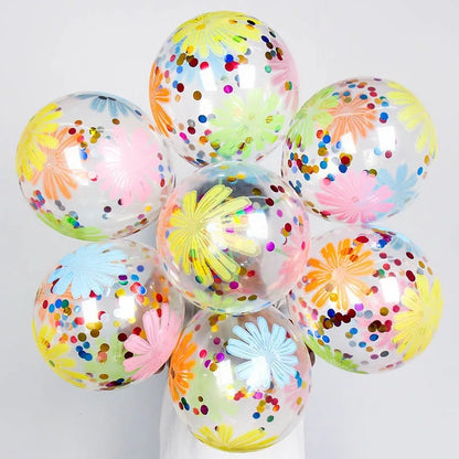 10PCS 12-Inch Chrysanthemum Foam Sequin Latex Balloons – Ice Cream Confetti Party Decorations