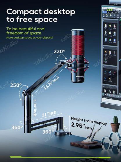 Adjustable Microphone Boom Arm - Low Profile Mic Stand with Cable Management for Gaming, Streaming & Podcast Microphones