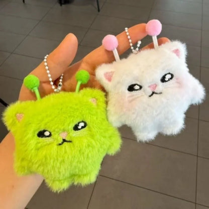 Kawaii Alien Cat Plush Keychain - 2PCS Cute Fluffy Doll Pendant Backpack Charm Gift for Girls