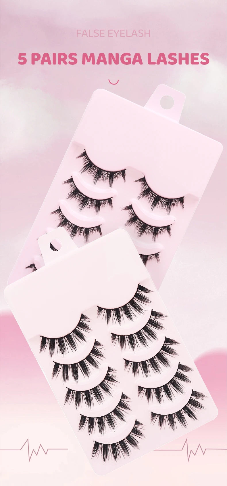 DINGSEN 5 Pairs Manga Style False Eyelashes — Soft, Natural, Long Anime Wispy Strip Lashes for Makeup