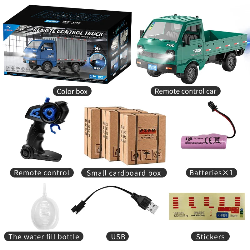 KF21 1:16 RC Drift & Climbing Truck – 2.4GHz Remote Control Car with Spray & LED Lights | Kids’ Gift Toy