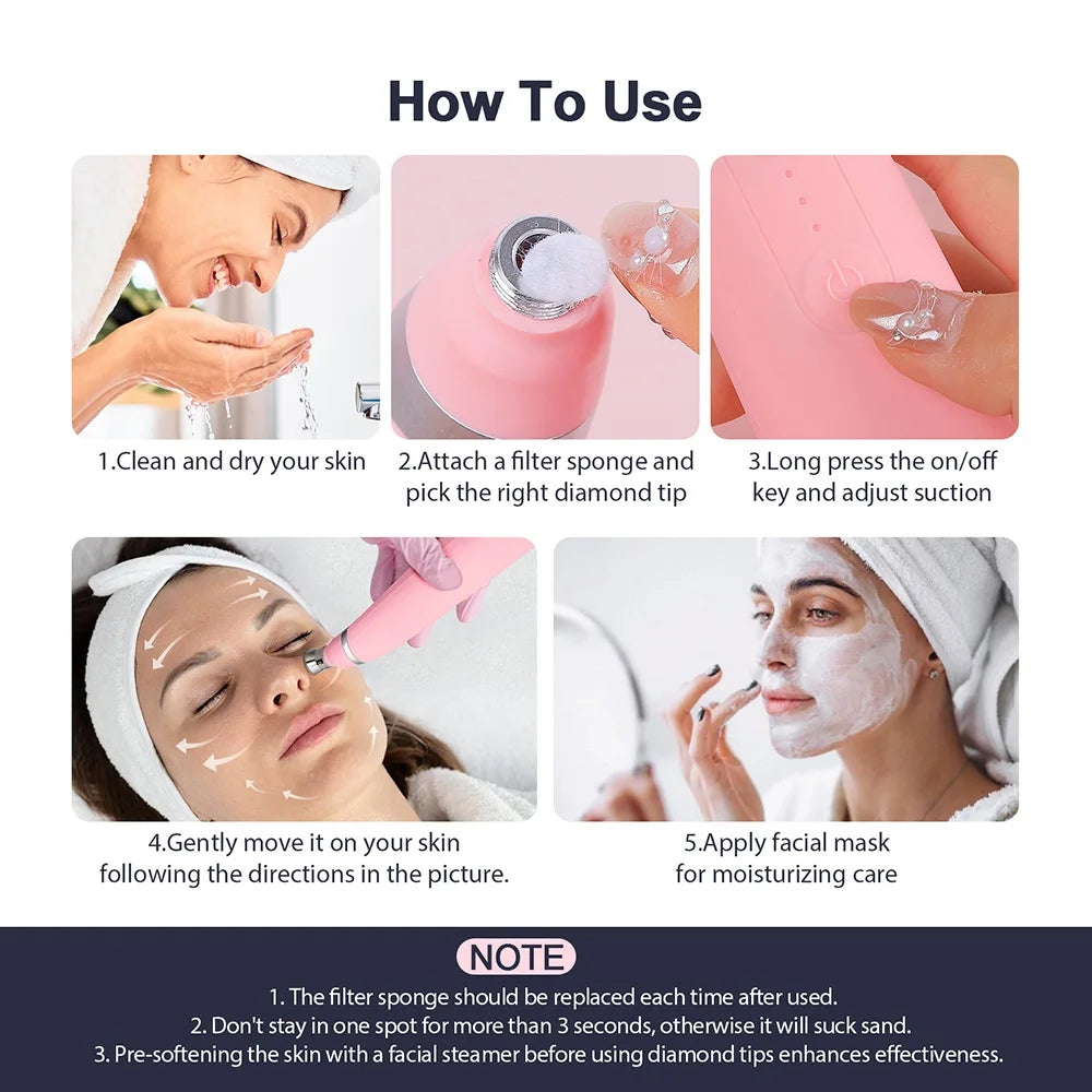 Foreverlily Portable Diamond Peeling Machine – Microdermabrasion Facial Cleaner & Blackhead Remover Vacuum Device