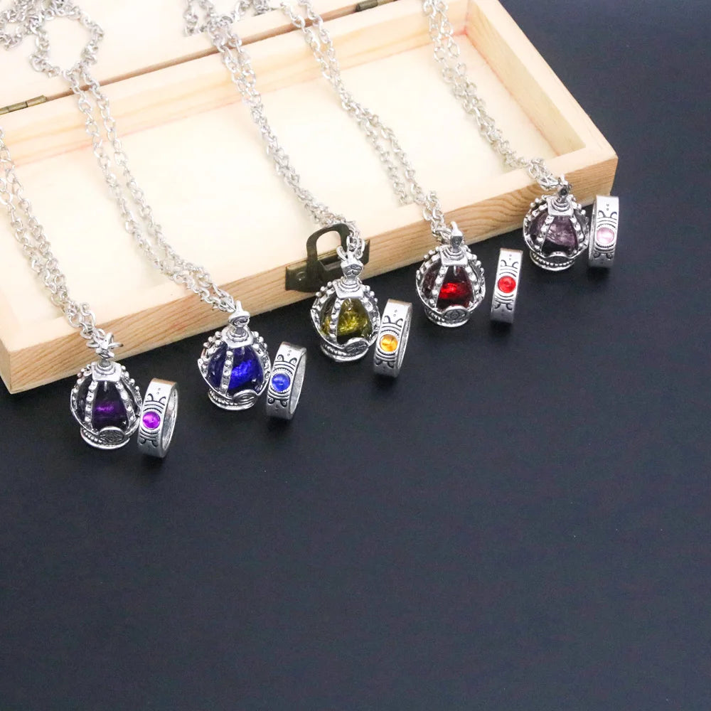 Puella Magi Madoka Magica Soul Gem Jewelry Set - Anime Cosplay Pendant Necklace and Ring Accessories for Kaname Madoka and Miki Sayaka Fans