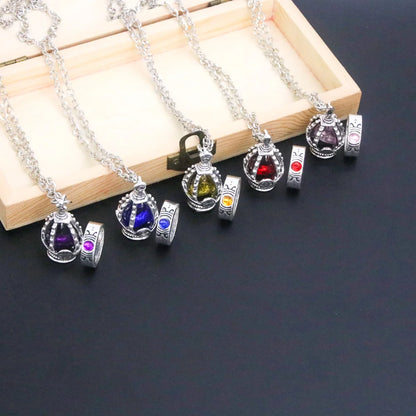 Puella Magi Madoka Magica Soul Gem Jewelry Set - Anime Cosplay Pendant Necklace and Ring Accessories for Kaname Madoka and Miki Sayaka Fans