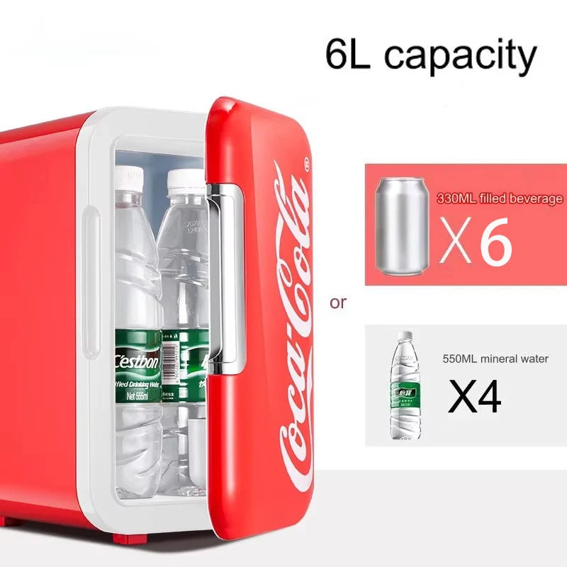 6L Mini Coca-Cola Refrigerator – Multifunctional Cosmetic Cooler & Warmer for Home, Car, Dorm, Portable 12V/220V Fridge