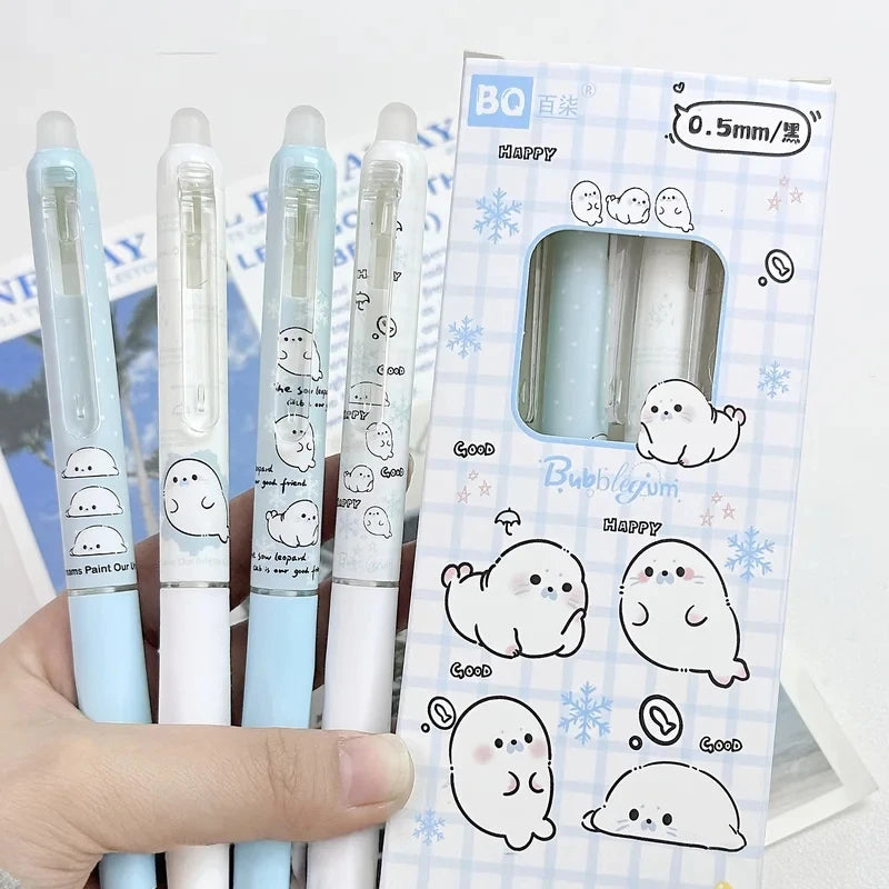 4-Pack Erasable Gel Pens - Blue and Black Ink Friction Pens with Side-Button Design for Kids, School and Studying