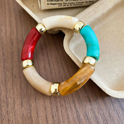 Leopard Print Bamboo Tube Acrylic Bracelets - Retro Stretch Beaded Bangles for Women & Men, Stackable Jewelry Gift