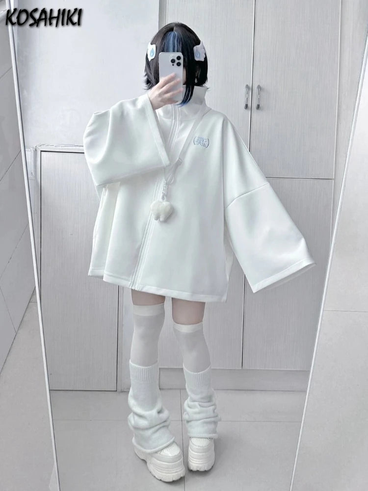 Spring Casual Hoodie – Women’s Loose Y2K Aesthetic Oversized Embroidered Harajuku Zipper Grunge Sweatshirt