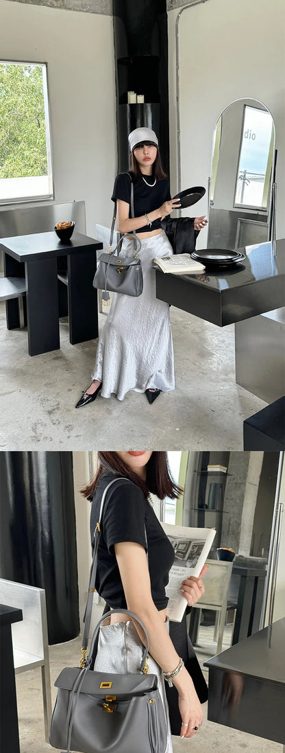 New Rodeobag Leather Kelly Bag — Women’s Large Capacity Fashion Handbag with Advanced Lock, High-End Underarm Bag