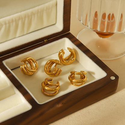 18K Gold Stainless Steel Multilayer Ear Clip – Waterproof Fashionable Women’s Jewelry Gift