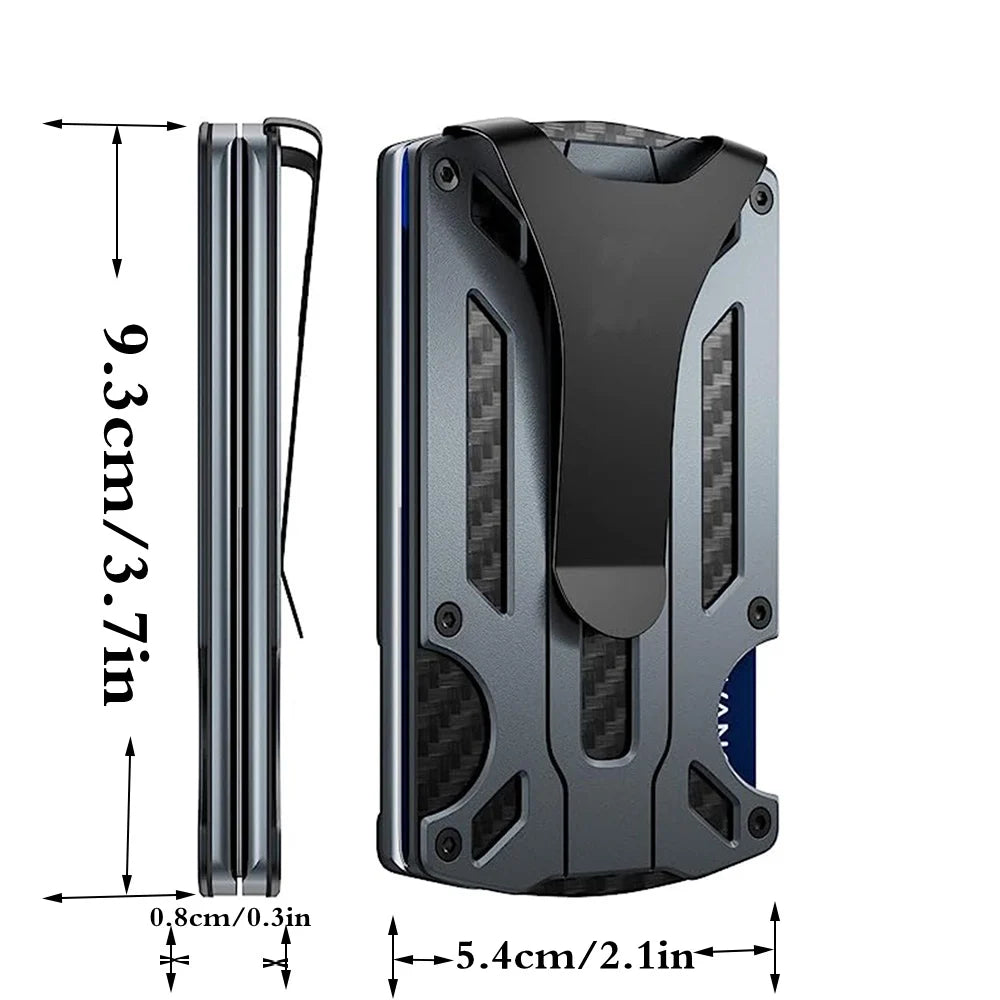 Metal Wallet for Men – Minimalist Slim RFID Blocking Carbon Fiber Front Pocket Wallet with Card Holder & Money Clip