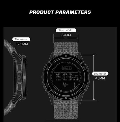 NORTH EDGE ALPS 45MM Men's Outdoor Sports Watch Waterproof Compass Metronome Carbon Fiber Case Nylon Strap