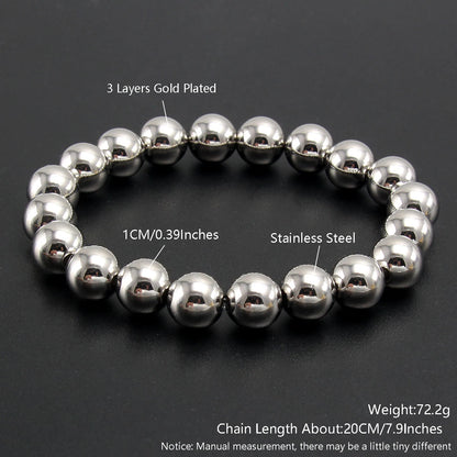 MHS.SUN Trendy Stainless Steel Stretch Bracelet — Gold & Silver Beaded 2mm/5mm/8mm for Men & Women
