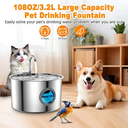 Automatic Cat Water Fountain - Stainless Steel Dog & Cat Water Dispenser with Filter