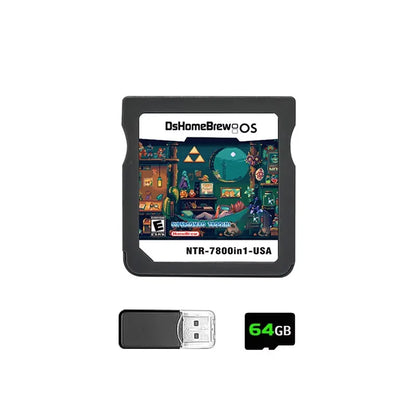 DS 7800-in-1 Game Card SDHC Adapter - 64GB TF Memory Card for NDS NDSL 3DS XL 2DS XL Consoles