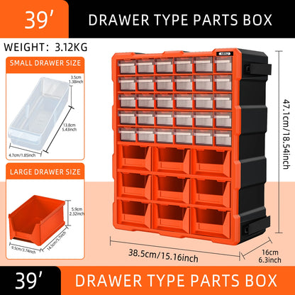 AIRAJ 18in Plastic Drawer Storage Cabinet – 18/39/60 Drawer Organizer for Garage, Beads, LEGO, and Makeup Storage