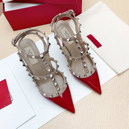 Women’s 2025 Summer Luxury Punk High Heel Sandals – Metal Rivet Gladiator Pointed Toe Stiletto Party Shoes