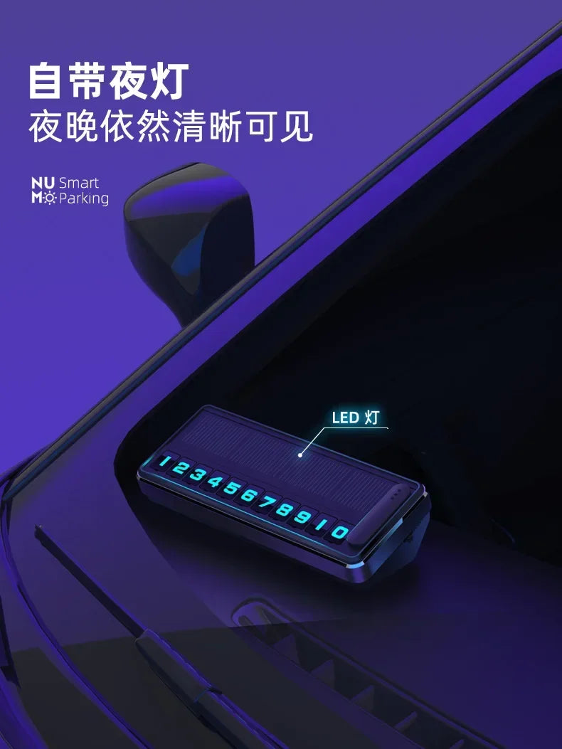 Solar LED Car Phone Number Plate — Hidden Temporary Parking Card with Multi-Number Display