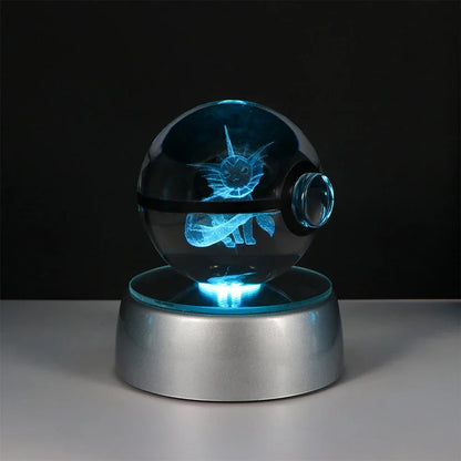 Pokémon 3D Crystal Ball LED Night Light – Pikachu Gengar Eevee Mewtwo Pokéball Base Lamp Kids Birthday & Home Decor Gift