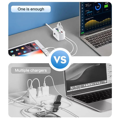 6-in-1 USB Charging Station - Fast Desktop Charger and Power Strip with 1m Cable for iPhone and Home Devices
