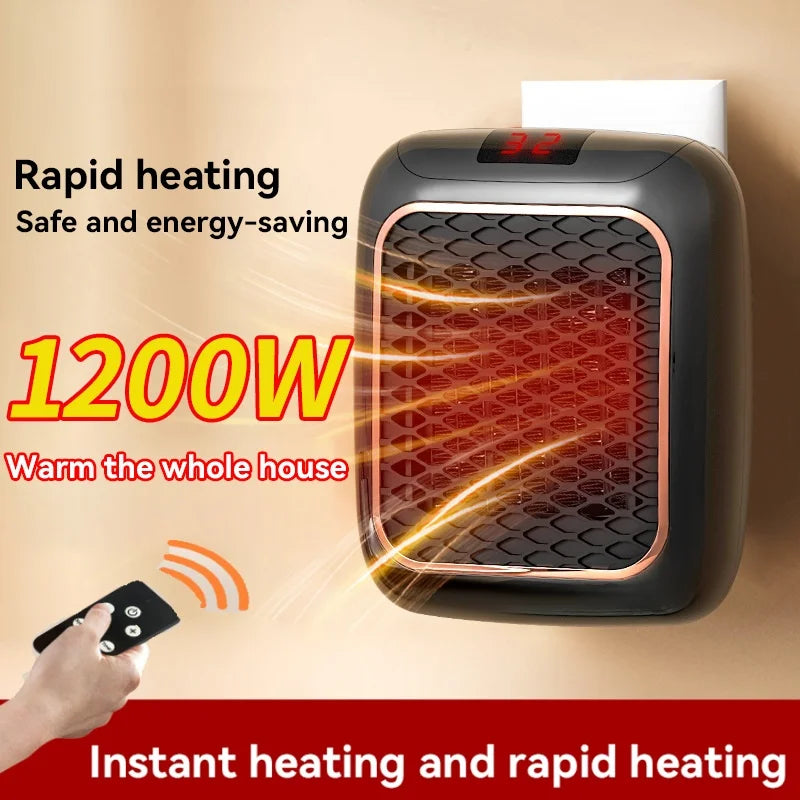 1200W Mini Wall-Mounted Ceramic Heater - PTC Fast Heating Electric Space Heater with Remote Control for Bathroom and Bedroom
