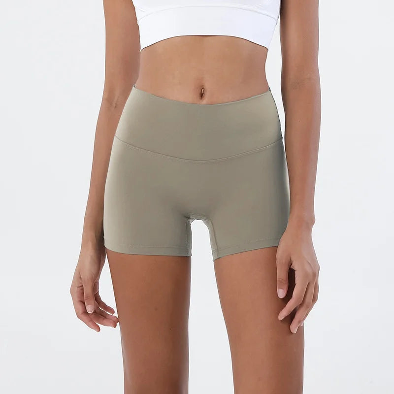GymHUB High Waist Hip Lift Yoga Shorts – Women’s Quick Dry Peach Nude 3/4 Fitness Leggings for Running & Gym Training