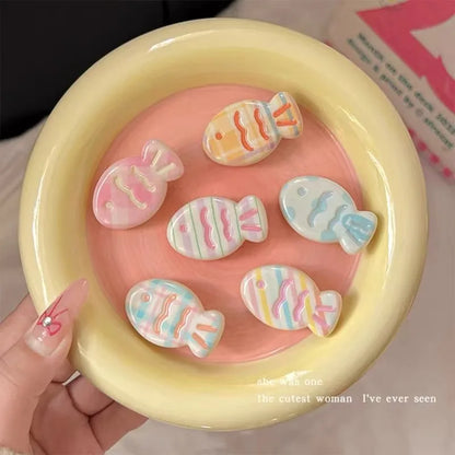 6PCS Cute Candy Color Fish Hair Clips - Soft Cartoon Side Hairpins with Fresh Stripe Design for Girls & Women