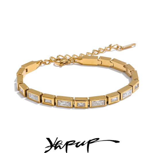 Yhpup Waterproof Stainless Steel Bracelet – Shiny Cubic Zirconia Chain Premium Bangle Jewelry