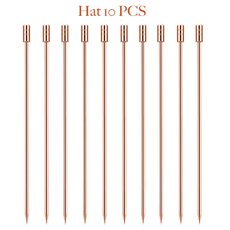 10PCS Stainless Steel Cocktail Picks - Fruit Sticks & Drink Stirring Sticks in Circle, Ball, and Hat Shapes