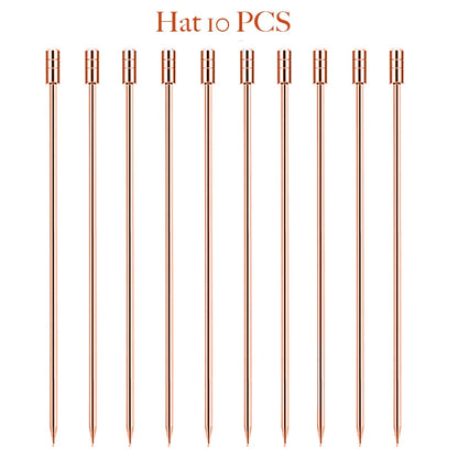 10PCS Stainless Steel Cocktail Picks - Fruit Sticks & Drink Stirring Sticks in Circle, Ball, and Hat Shapes
