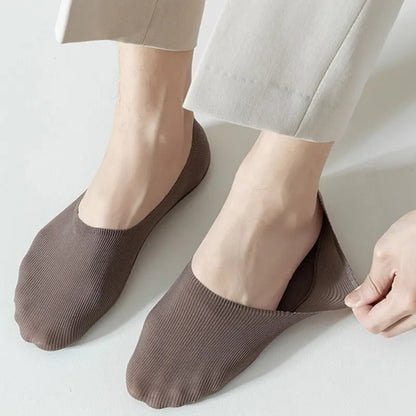 5 Pairs Men's Cotton Boat Socks – Thin, Breathable, Deodorizing No-Show Summer Socks with Non-Slip Silicone Grip