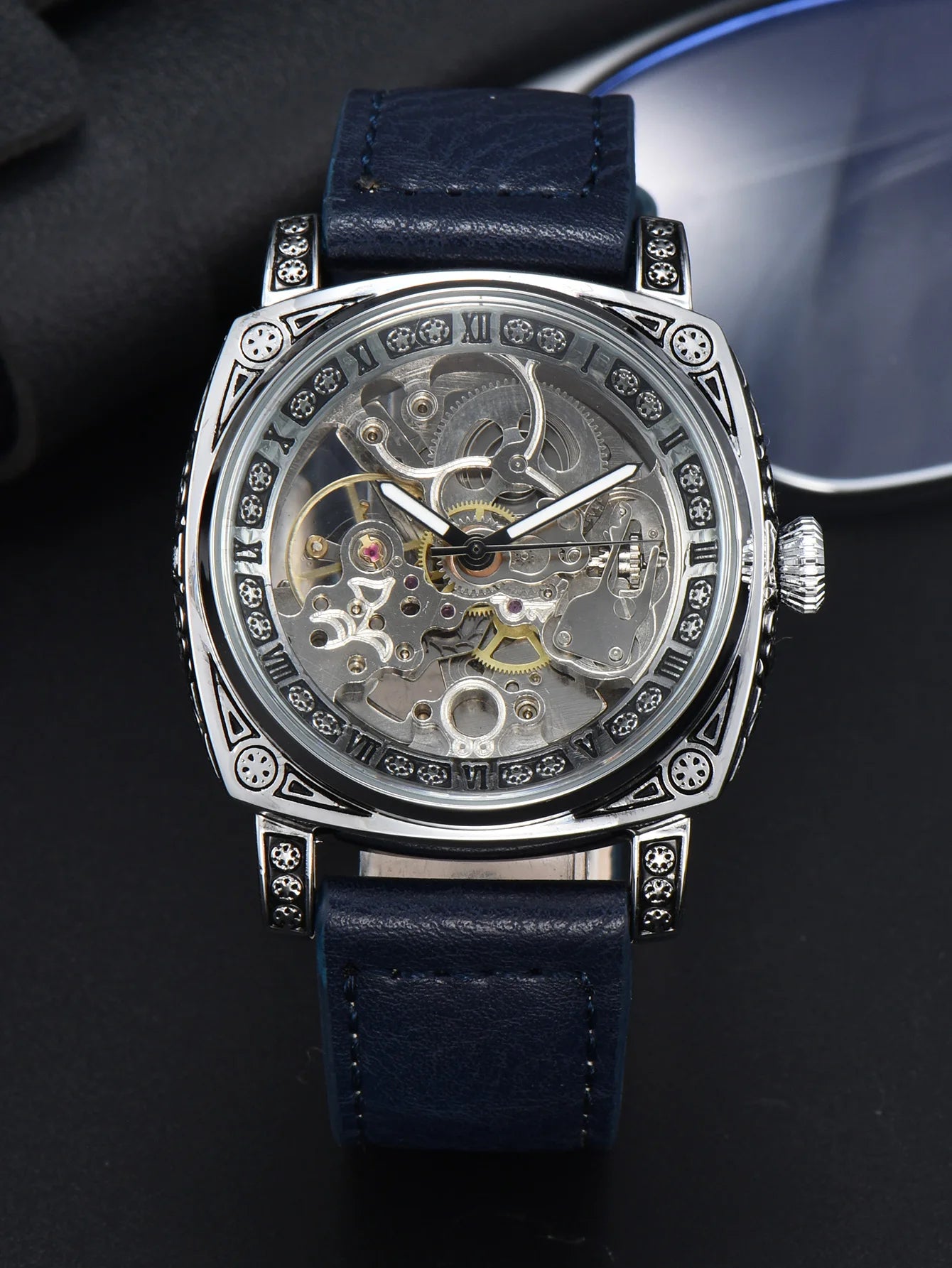 LONGLUX Automatic Mechanical Skeleton Watch – Retro Style Waterproof Leather Men’s Wristwatch, No Logo