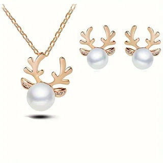 Women's Imitation Pearl Jewelry Set - Personalized Pendant Necklace & Earrings for Elegant Holiday Fashion