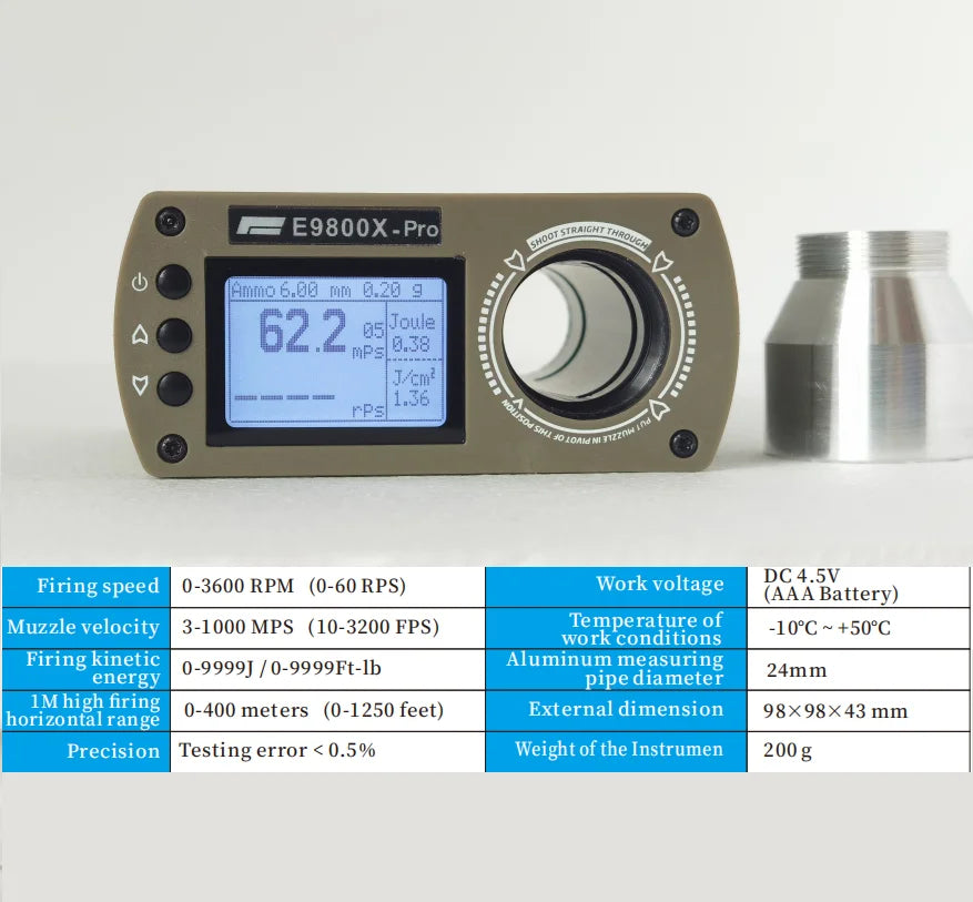 E9800X-Pro Bullet Speed Chronograph – Upgraded LCD Chronoscope for Accurate Firearm & Projectile Measurement