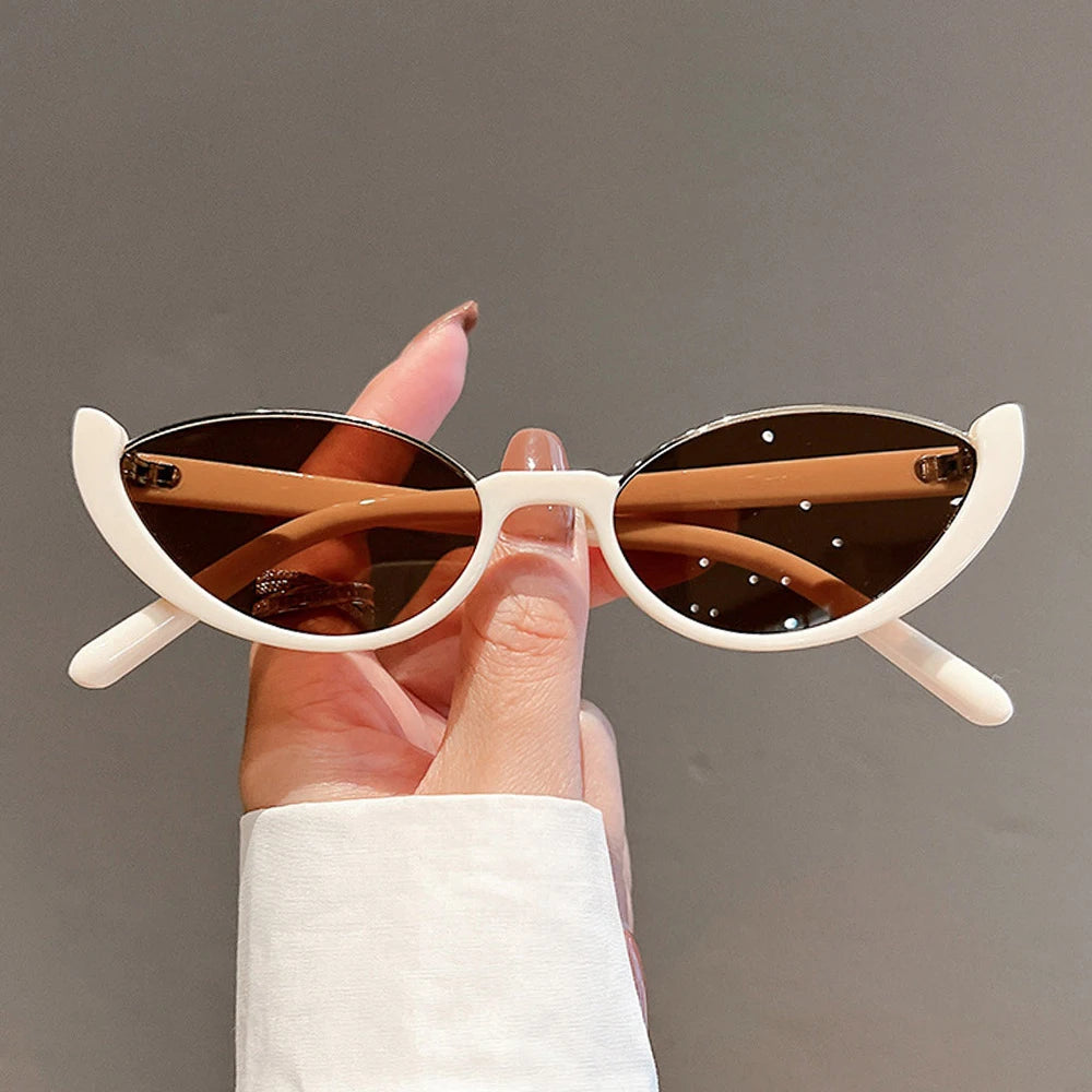 Trendy Small Cat Eye Sunglasses - Vintage Half-Frame Shades for Men and Women, Fashionable Eyewear for Driving and Cycling