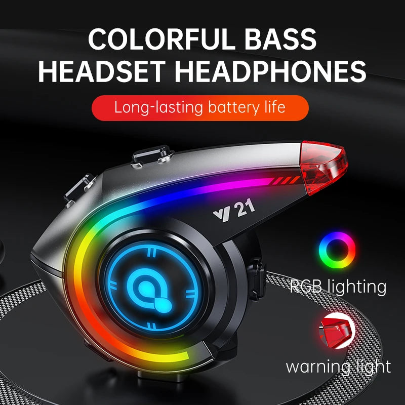 KEBIDUMEI Y21 Motorcycle Helmet Bluetooth Headset — Earphone Music Player with FM Radio & SOS Warning Light
