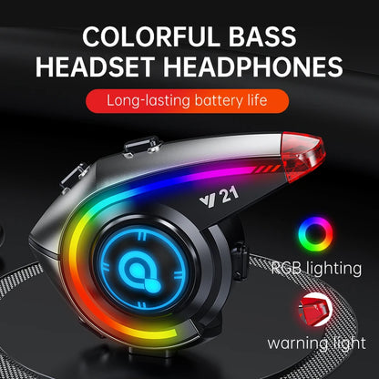 KEBIDUMEI Y21 Motorcycle Helmet Bluetooth Headset — Earphone Music Player with FM Radio & SOS Warning Light