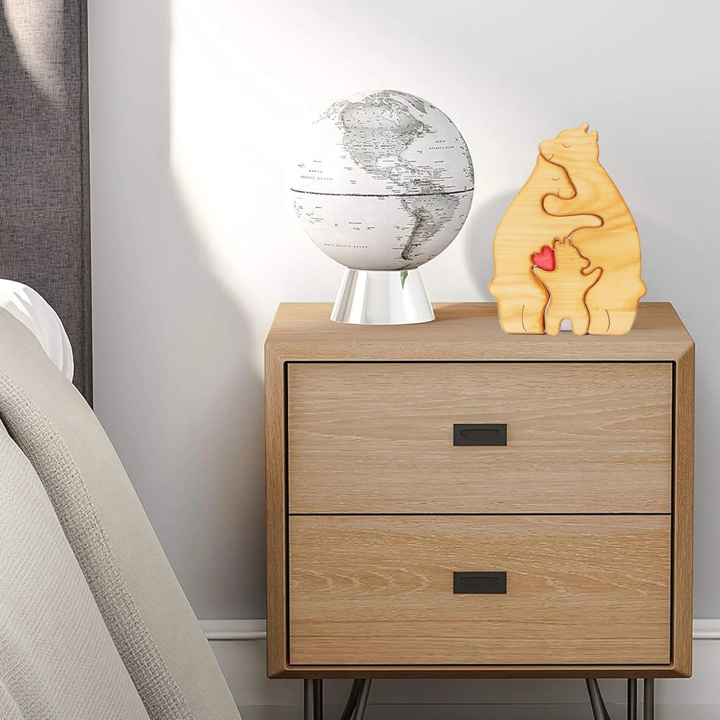 Personalized Wooden Bear Family Puzzle – Custom Name Home Decor, Thanksgiving & Christmas Gift for Mom & Baby