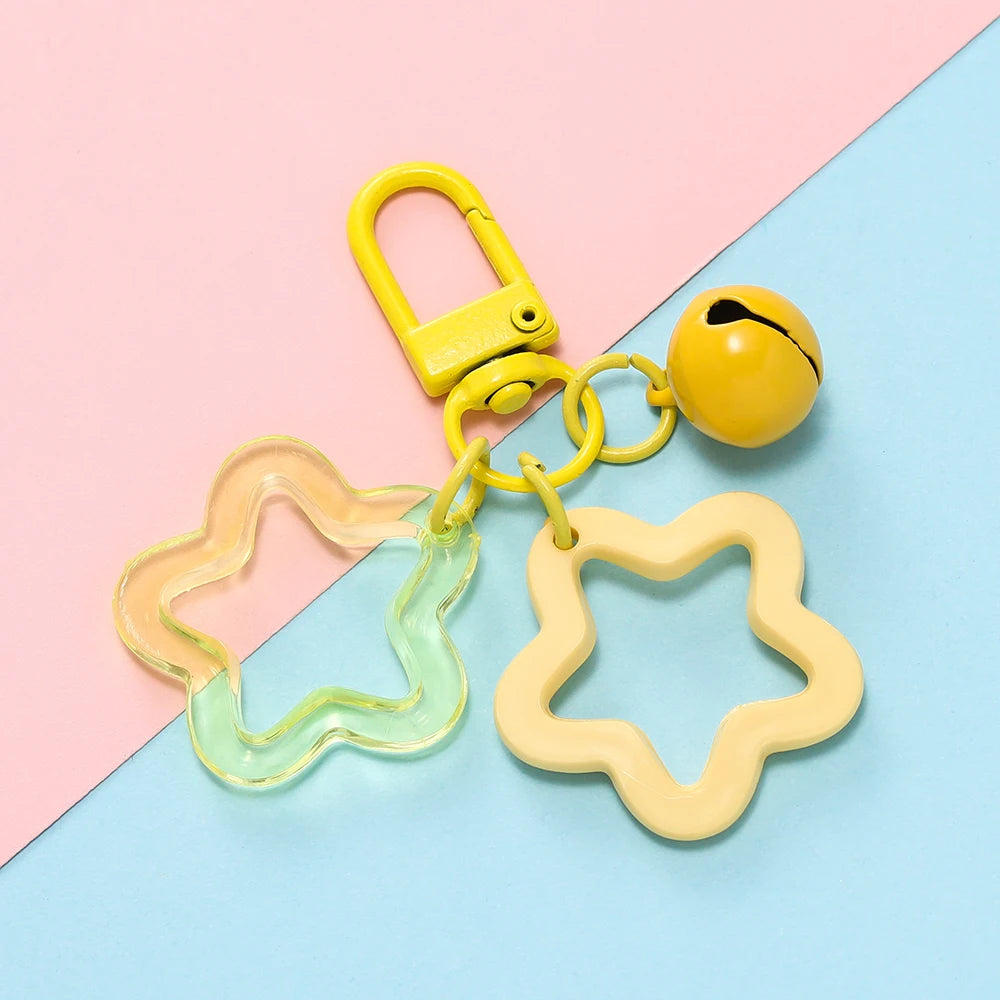 Hollow Star Bell Charm Keychain - Colorful Acrylic Bead Pendant for Bags, Lanyards & Jewelry Making Accessories