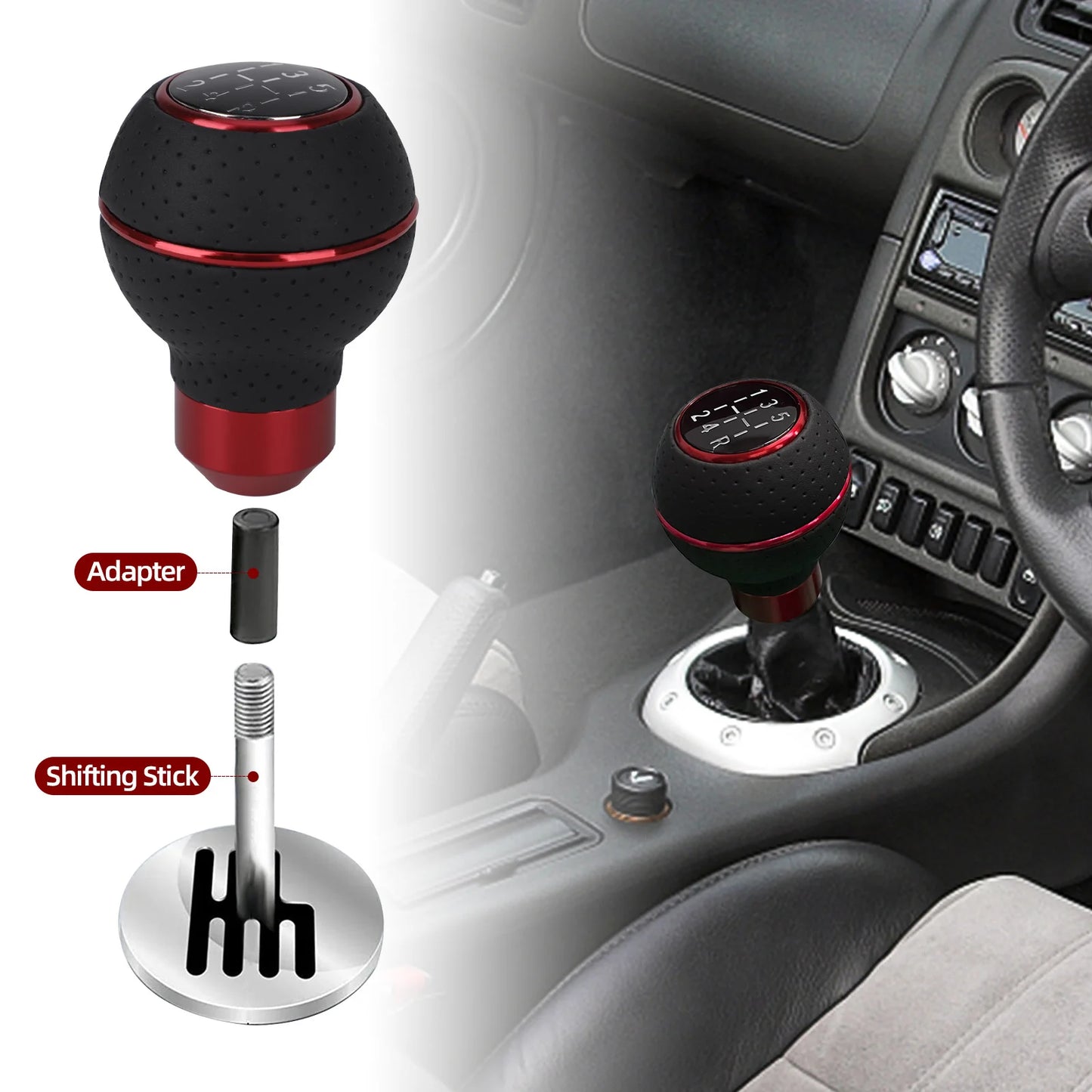 Universal 5-Speed Aluminum Car Gear Shift Knob - Compatible with M8, M10, M11, M12, for Manual and Automatic Transmissions
