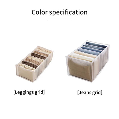 7-Grid Jeans Storage Box — Closet & Wardrobe Drawer Organizer for Clothes, Pants, and Socks Separation