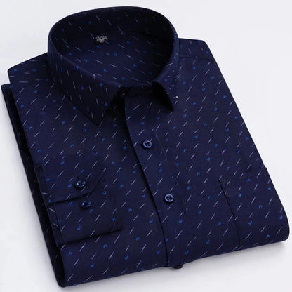 Men’s Plaid Stripe Long Sleeve Shirt - Casual Business Formal Office Shirt with Single Pocket for All Seasons