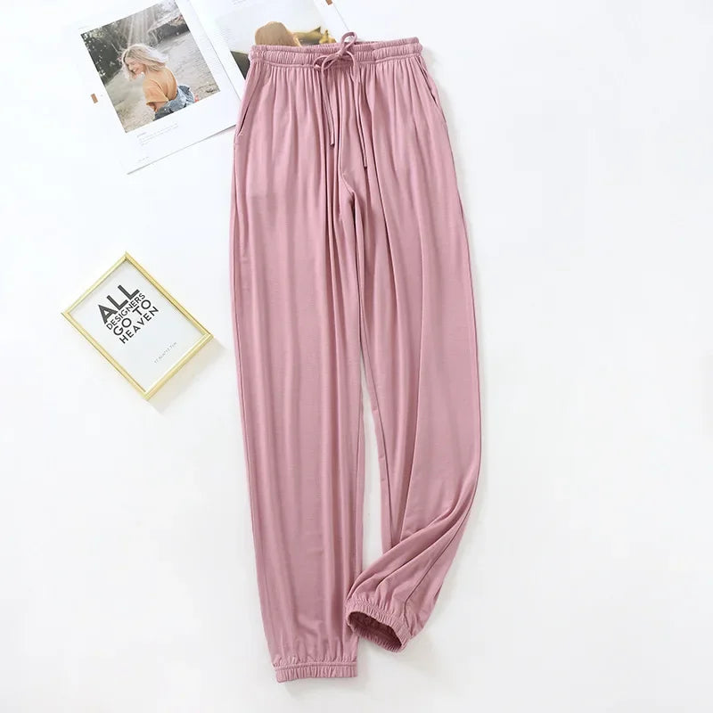 New Style Women’s Home Pants – Spring & Summer Thin Modal Loose Fit Solid Color Plus Size Bottoms