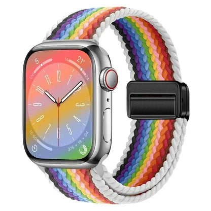 Nylon Braided Loop Apple Watch Band – Magnetic Metal Bracelet Strap for Ultra 2, Series 3–9 & SE (40mm–49mm) Adjustable Wristband